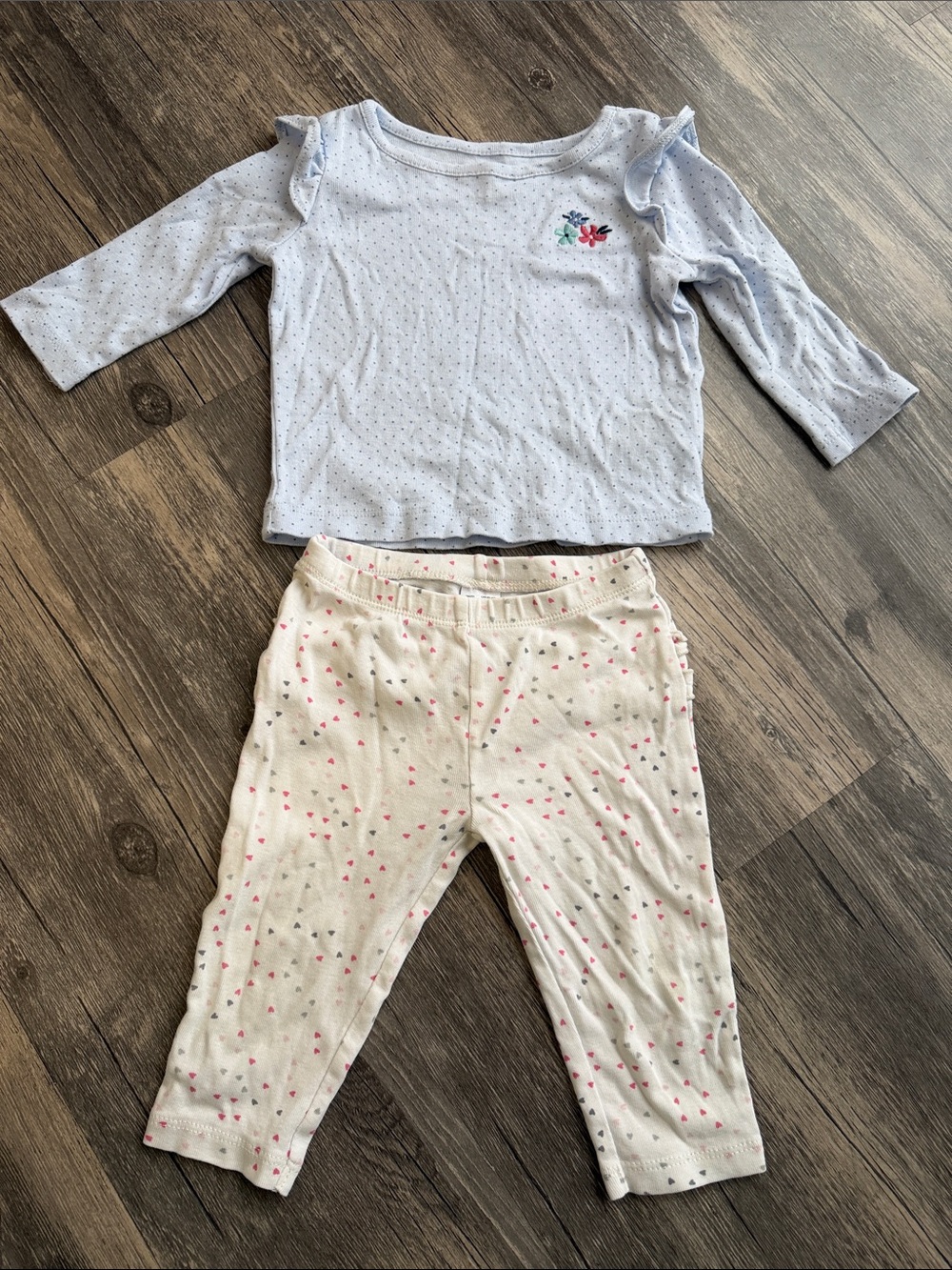 Carter's Light Blue Top with ivory Heart-Print Pajama Pants 6M